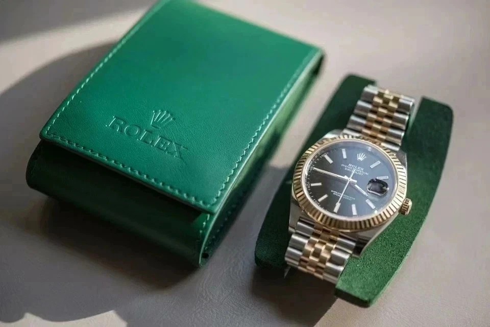 ROLEX Case Green Leather Protection Soft Watch Holder Travel Pouch （No watch）
