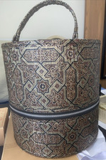 Vintage WIG Box. Travel zippered case , brown and gold with handle