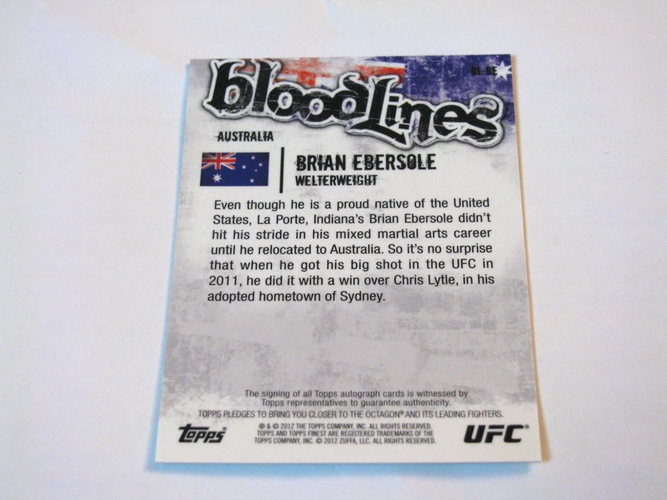 2012 Topps Finest UFC Bloodlines Auto Brian Ebersole Insert Auto card #BL-BE - Image 2 of 2