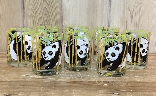 SET of 8 Neiman Marcus Panda Bear Tropical 4" Cocktail Bar Glass Vintage 1970’s - Picture 2 of 9