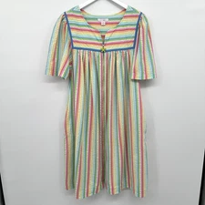Go Softly Patio House Dress Lounge MuMu Size Medium Pocket Full Zip Rainbow Boho