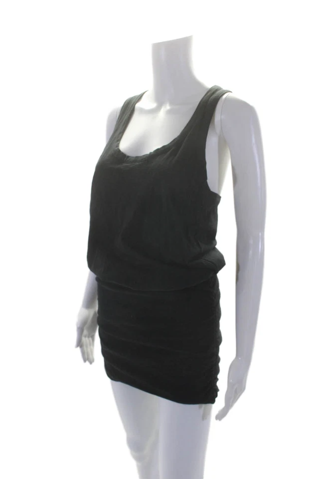 Vestido negro fruncido lateral cuello redondo sin mangas de algodón Joie para mujer talla S Foto 2 de 4