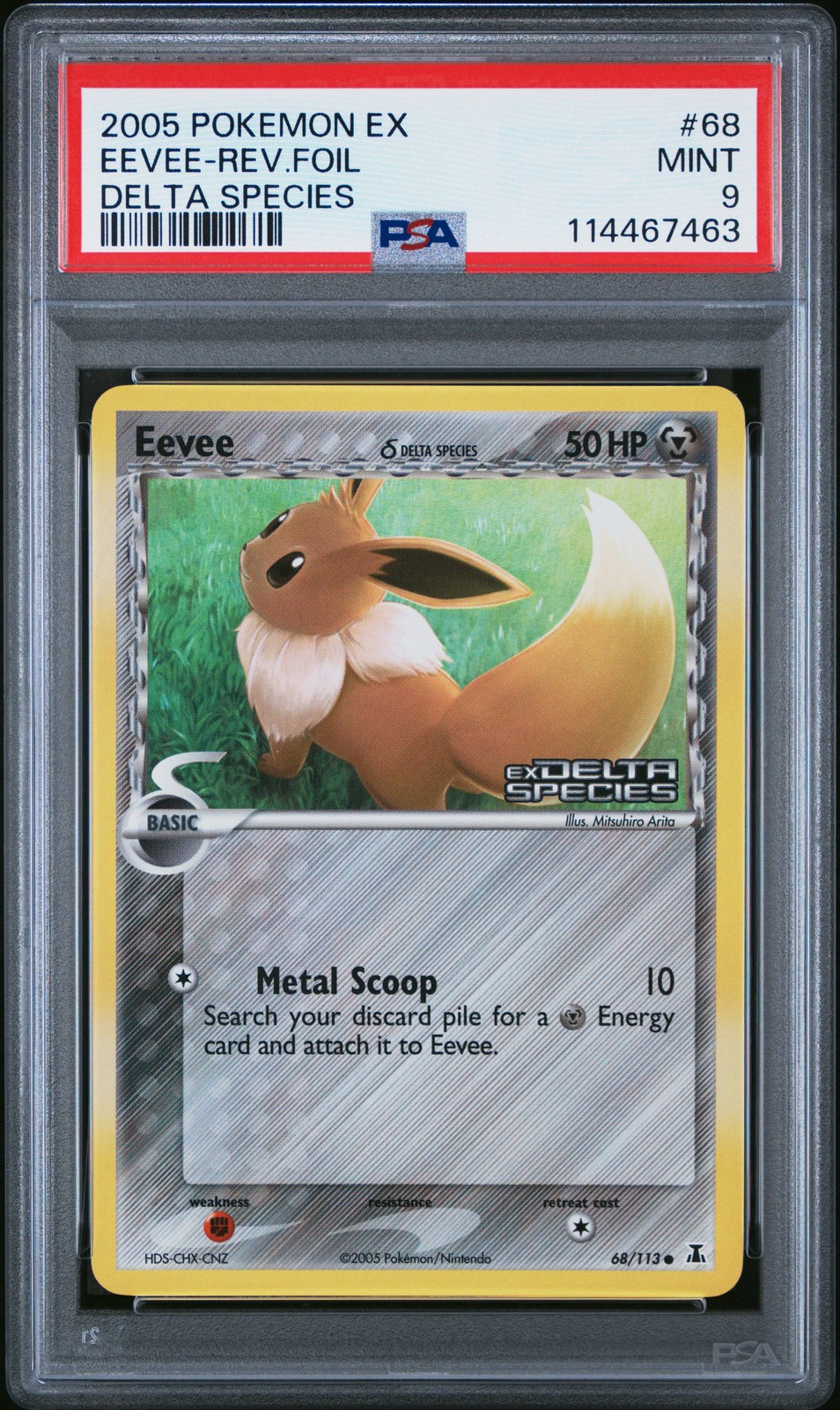 2005 POKEMON EX DELTA SPECIES #68 EEVEE-REVERSE FOIL PSA 9