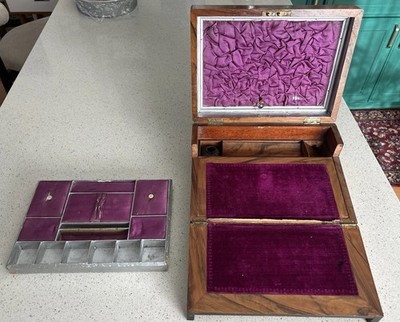 Victorian Antique Mahogany Scholar Lap Desk and Jewelry Case Stunning Velvet