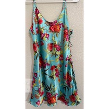 VTG Y2K Victoria's Secret 100 Silk Tropical Open Side Tie Slip Dress Floral L