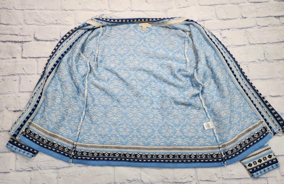 Appleseeds MUJER TALLA L Azul Mezcla de Lana Floral Tejido Cremallera Suéter Chaqueta Elegante Foto 2 de 4