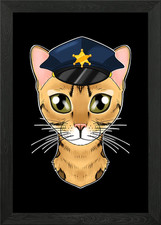 Police Bengal Cat Framed Wall Art Poster Canvas Print Picture