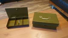 Vintage metal cash box with inner tray