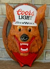 Vintage 1980's Coors Light Beer Wolf Plastic Wall Sign