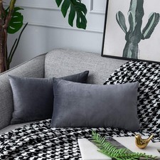 UPOPO Velvet Throw Pillow Covers Rectangle 20" x 12" Pack of 2 Dark Grey
