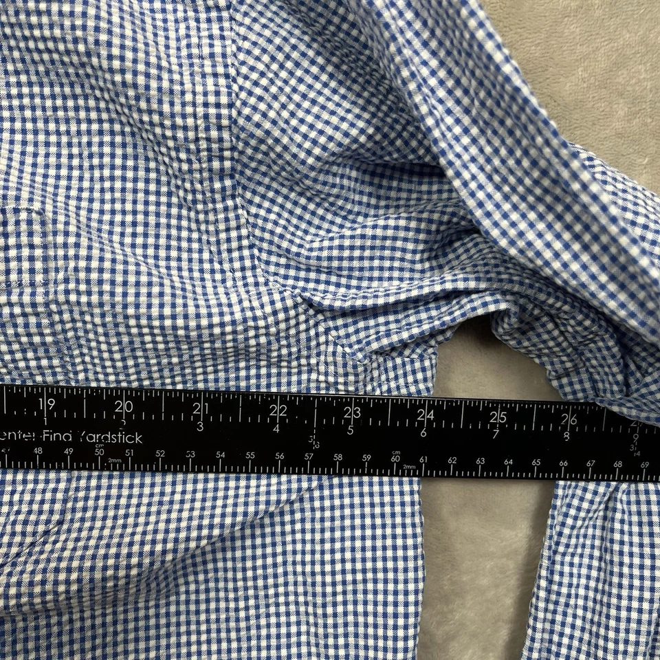 LL Bean Shirt Mens XLT Blue White Check Plaid Seersucker Cotton - Image 4 of 4