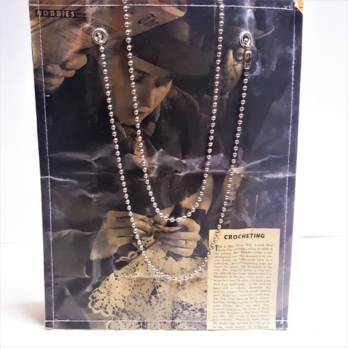 1940's-1950's Vintage NYC Coated Newsprint Shopper Tote Bag Double Chain Strap - Picture 5 of 6