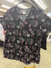 Scrubstar Scrub Top - Size M -Breast Cancer Awareness Top Black/Pink - Preowned