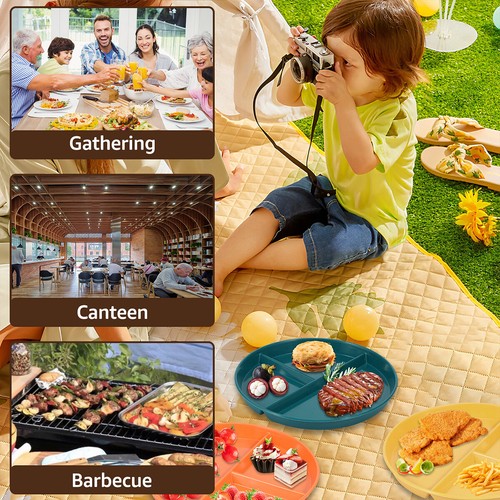 6Pcs Divided Dinner Plates 3 Compartment Unbreakable Dinner Diet Stackable+ - Picture 6 of 11