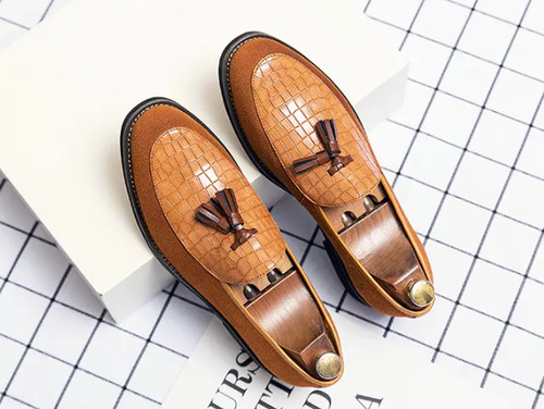 Mocassini da uomo punta tonda nappa slip on abito festa Oxford formali scarpe casual taglia - Foto 3 di 9