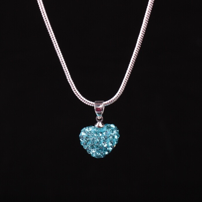 Fashion Women Pendant Jewelry Crystal Heart Silver Plated Necklace+Chain Gift