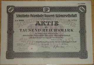 Schultheiss Patzenhofer Brauerei Aktiengesellschaft Stämme 1932 1000 RM