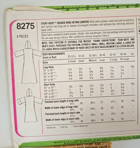 Simplicity 8275 Unisex Adult Robe Sewing Pattern Size L New Envelope Damage - Picture 3 of 5