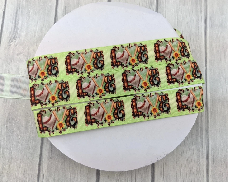 Grosgrain Ribbon 7/8" Baseball Printed Ribbon Love Sports Printed Ribbon - Image 2 of 2