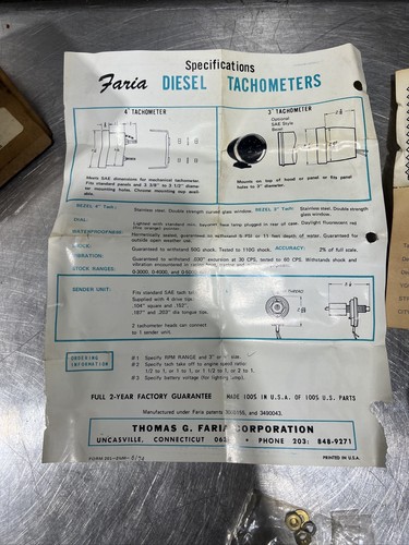 Vintage Faria Diesel Tachometer Gauge Euro Black Stainless Diesel Nos Surplus - Picture 11 of 17