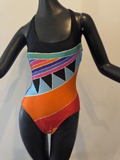 Vintage 80s Tank One Piece Swimsuit Aztec Southwest Print With Black GOTTEX