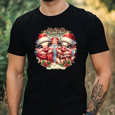 Mens Christmas Animal Wine Print Cotton T-Shirt Size XS to 5XL