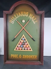 Billiards Sign Wood Pool Stick 8 Ball Table Bar Pub Wall Decor Vintage Style