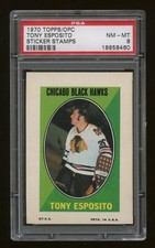 1970 Topps/OPC Hockey Sticker Stamps Tony Esposito Blackhawks PSA 8
