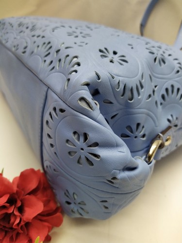 Coach Ashley Blue Lace Leather Carryall Tote Purse Shoulder Bag - NWOT $598 - Picture 9 of 12