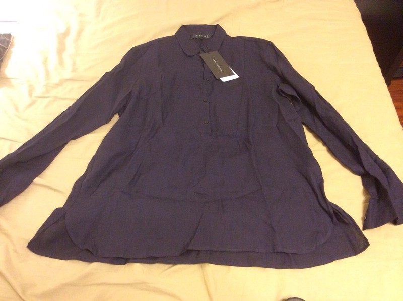 Zara Bib Front Blouse W/Ruffled Back Size M Blue