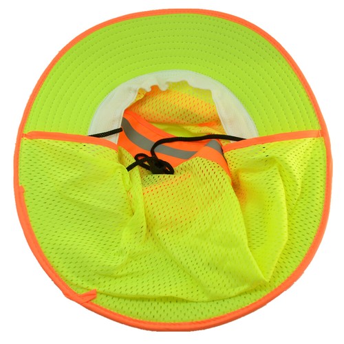 Hi Vis Reflective Safety Work Neck Flap Boonie Green Hats Ventilation Bucket Cap - Picture 8 of 8