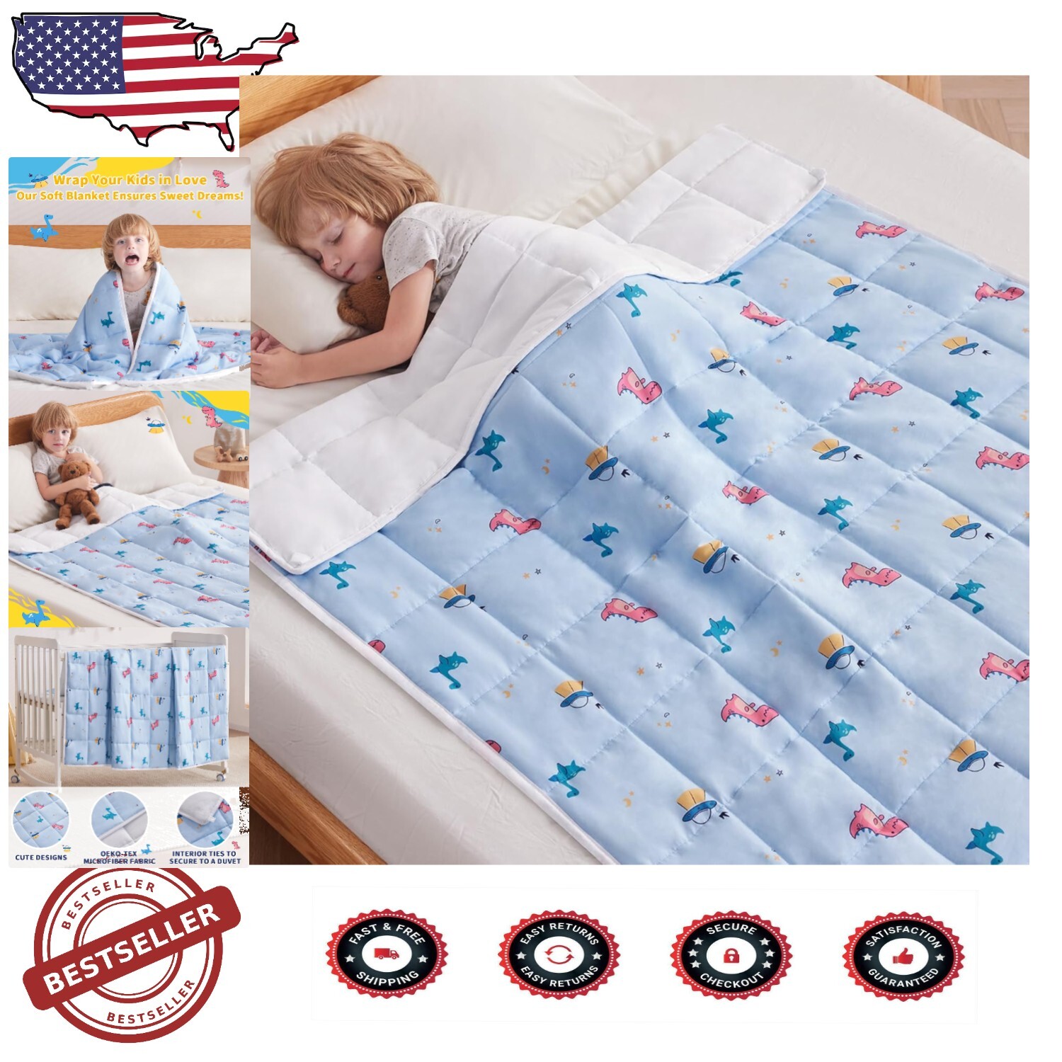 50x60 Dinosaur Weighted Blanket for Better Sleep - 10lbs Breathable Premium Quality