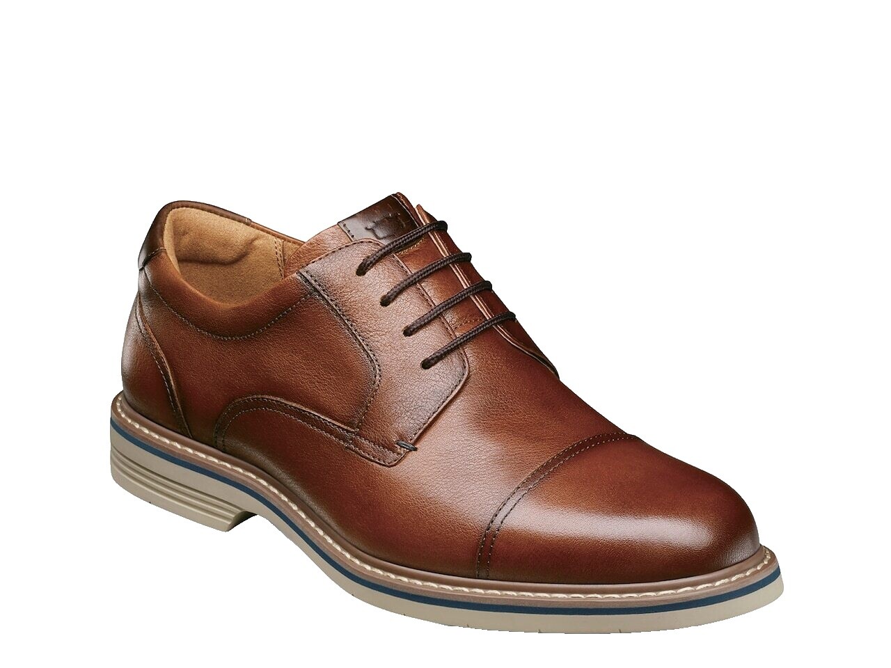 Florsheim x Duckie Brown Cognac Pebble Leather Wingtip Brogues Derby Shoes 8.5 D Solid Florsheim by Duckie Brown Dress Shoes for Men for sale  main image 4