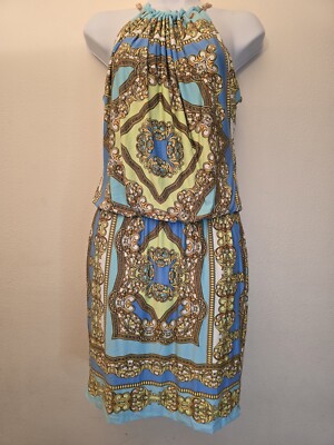 Cache Chain Above Knee Women's Dress Color Blue And Green New With Tags 