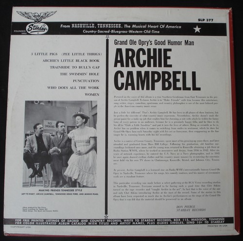 ARCHIE CAMPBELL – GRAND OLE OPRY'S GOOD HUMOR MAN - STARDAY LP Country Hillbilly - Picture 2 of 2