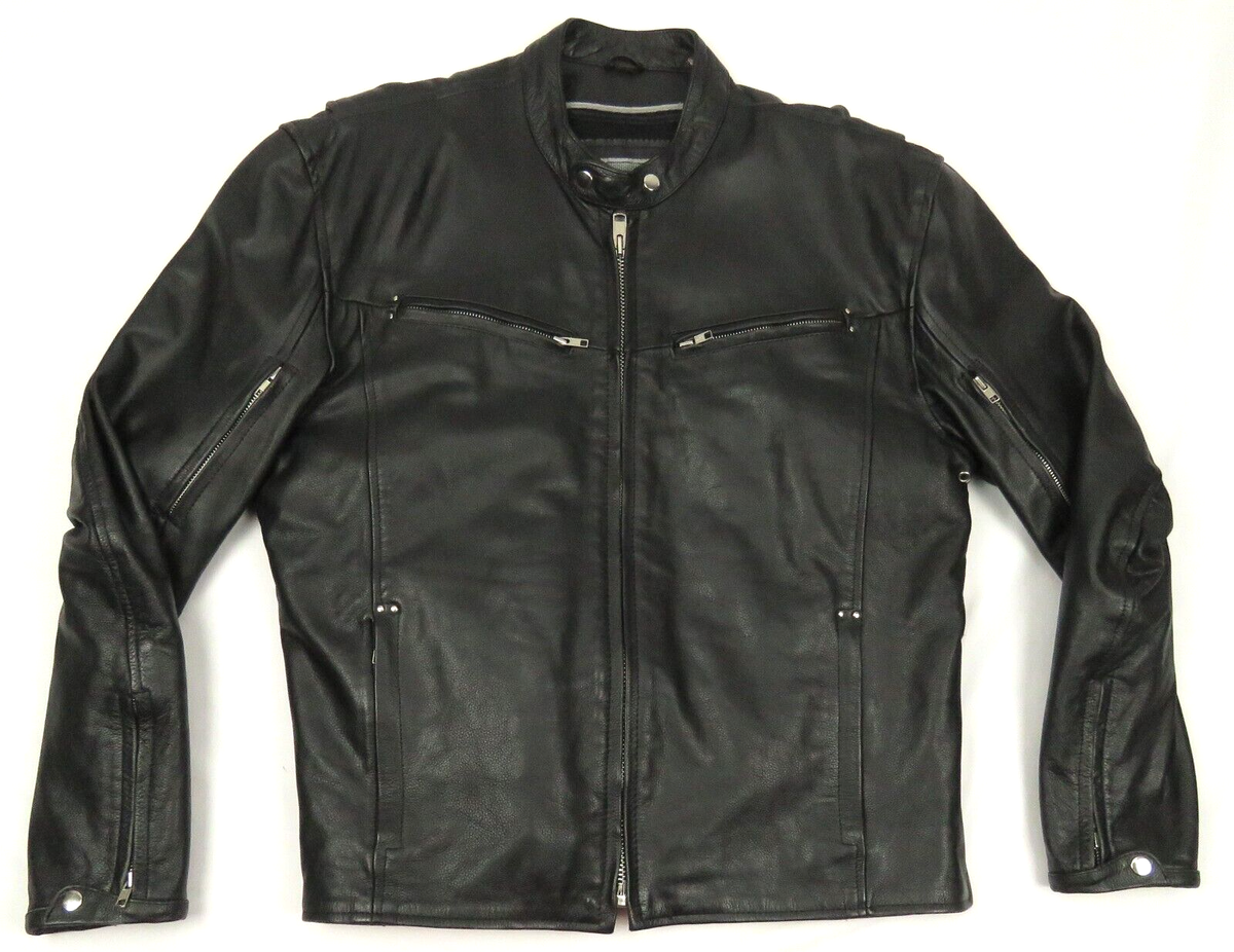アイアム Unik Premium Genuine Leather Motorcycle Biker Black Full Zip
