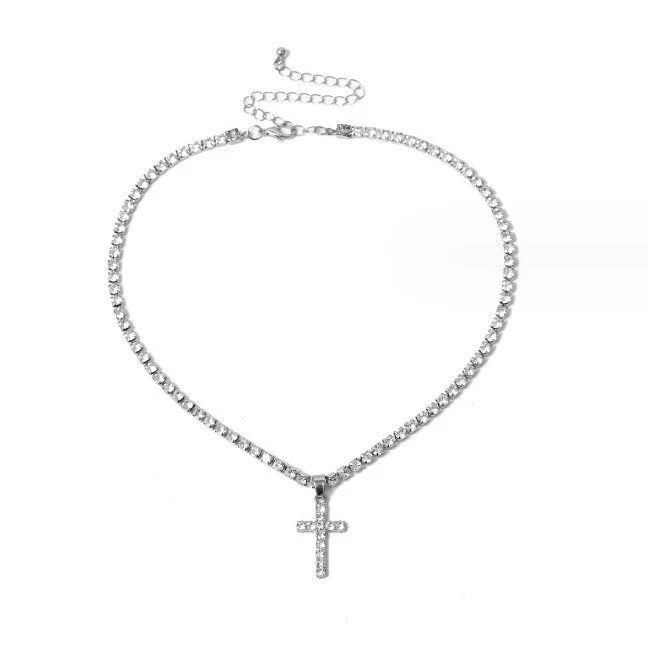 Cristallo Croce Ciondolo Collana Cuore Catena Lucente Donna Gioielli Gesù Regali - Immagine 2 di 4