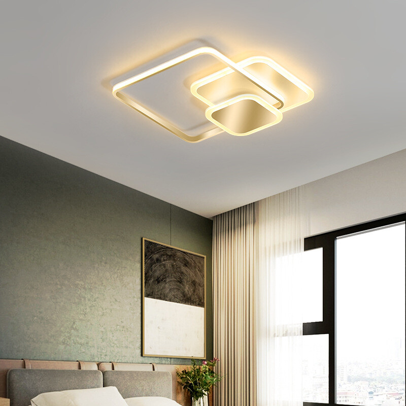 Plafoniera LED 50W Design Geometrico Quadrato Oro/Bianco - Lampadario Moderno