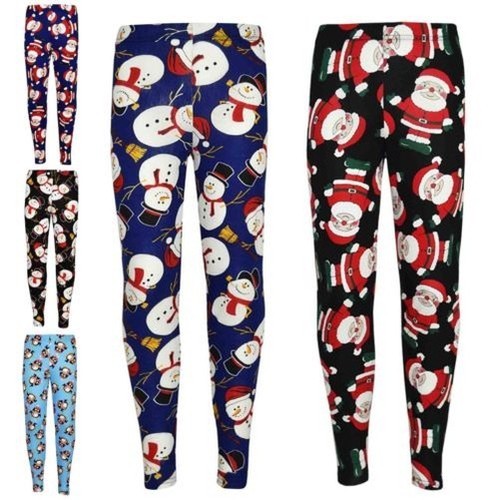Kids Girls Christmas Leggings Santa 