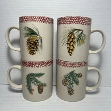 Thomson Pottery Coffee Mug Set  New  Set of 4 Different Pinecones SEE PICS
