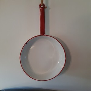 Vintage White with Red Edge ENAMELWARE Frying Pan