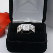 5 CT STERLING SILVER PRINCESS CUT CUBIC ZIRCONIA WEDDING ENGAGEMENT RING SET