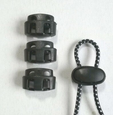 4 x Kordelstopper mit Feder, 2-Loch, Ø 5 mm - schwarz - Sehr stabile Ausführung 
