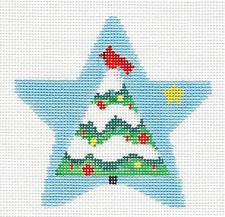 Cardinal in a Christmas Tree STAR handpainted Needlepoint Canvas Kathy Schenkel