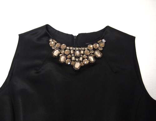 Zara Basic Womens Dress L Sheath Black Bejeweled Satin Rhinestone Sleeveless - Picture 3 of 6