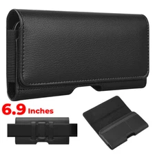 #DE101 7" CUBE LEATHER HORIZONTAL POUCH BELT CLIP LOOP BLACK CELL PHONE CASE