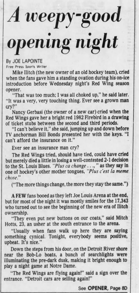 Mike Ilitch NEW NHL OWNER  10-6-1982 Ticket Stub Blues Wings Opening Night JOE - Image 4 of 4