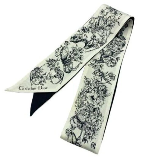 Christian Dior Mitzah écharpe tissu mode 40,94 po × 2,56 en 100 % soie blanche