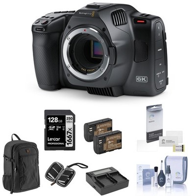 Blackmagic Design Pocket Cinema Camera 6K G2 Bundle with 128GB SD Card, Backpack