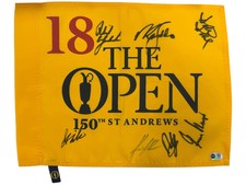 THE OPEN SIGNED 150TH FLAG 7 WINNERS PLAYER FALDO CINK DUVAL (ACG CERT AG17646)